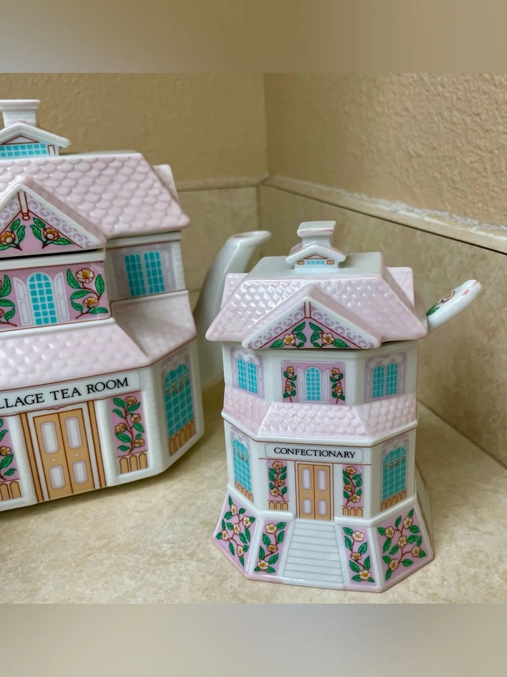 Lenox Village Tea Room 3 Pc Set  Teapot, Creamer, Sugar w/ Spoon  Vintage 1991